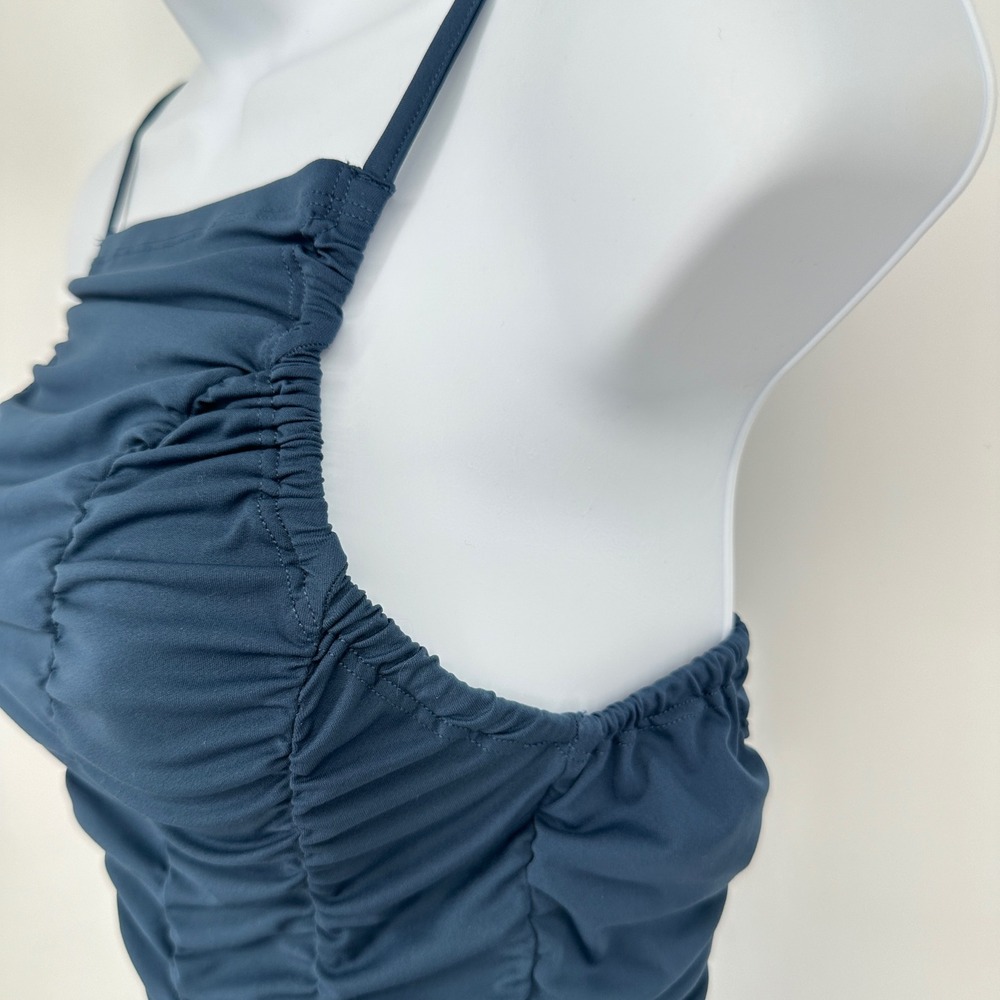 Free People Movement Shirr Enough Cami Tank Top Medium Navy Blue Ruched Active - Picture 5 of 10